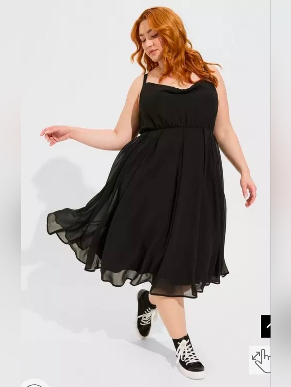 Chiffon Black Spaghetti-Strap Midi Dress - LBD
